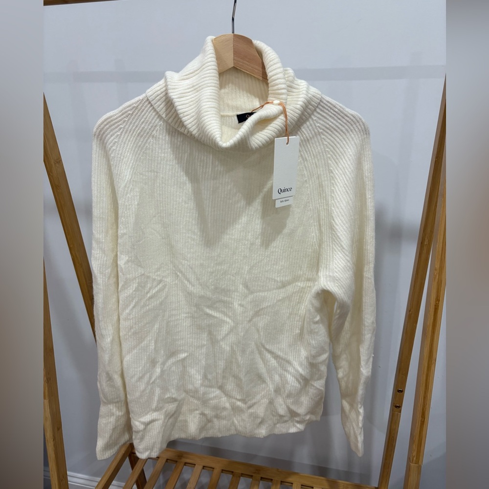 Quince Cream Baby Alpaca-Wool Turtleneck Cowl Neck Sweater - Picture 5 of 7